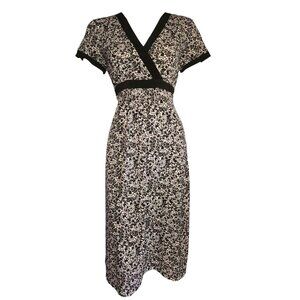 Christopher & Banks Dress Womens Size M Medium Black White Floral Short Sleeve